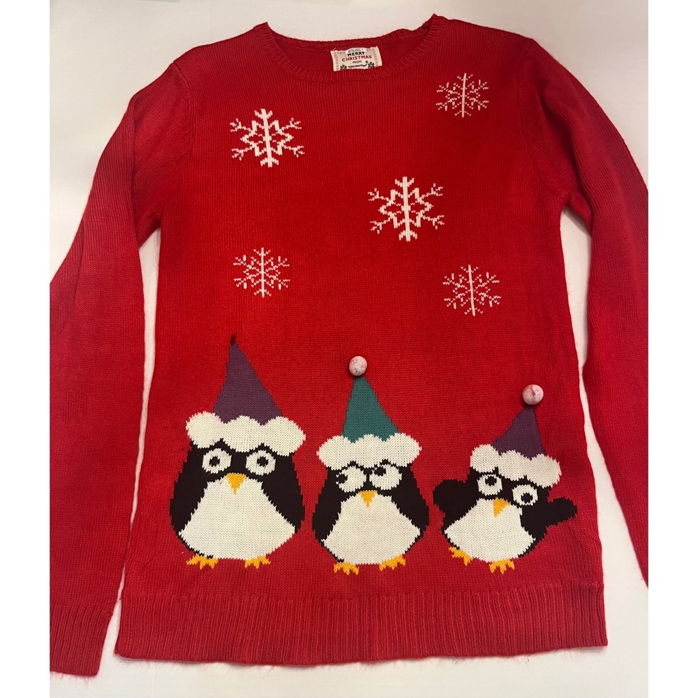 Daisys Boutique Red Penguin Snowflake Ugly Christmas Sweater Womens Medium